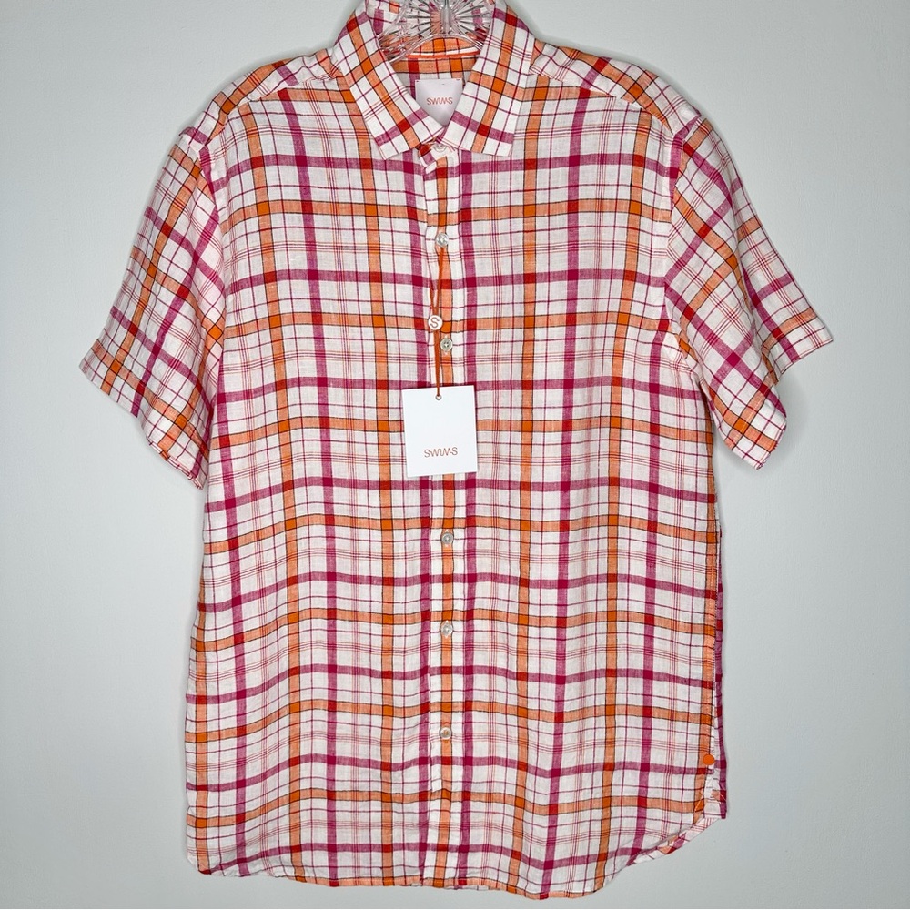 Swims Men's Linen Ischia Woven Plaid Short Sleeve Button-Down Shirt